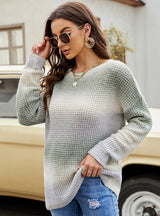 Long-sleeved Loose Knit Gradient Pullover Sweater