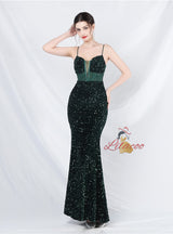 Mermaid Sequins Lace Spaghetti Straps Prom Dress