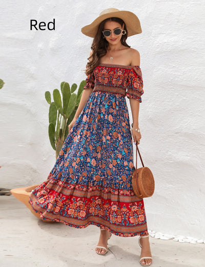 Bohemian Beach Print Holiday Long Dress
