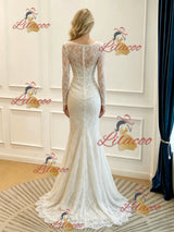 White Mermaid Lace Long Sleeve Wedding Dress