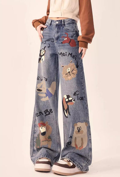 Graffiti Loose Straight Casual Wide-leg Pant