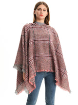 Shaggy Plaid Hooded Cloak Shawl