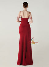 Burgundy Mermaid Spaghetti Straps Beading Prom Dress