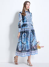 Printed Big Swing Long Sleeve Holiday Dress