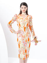 Retro Long-sleeved Slim Embroidered Dress