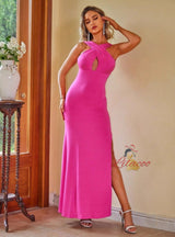 Solid Color Slim Backless Split Dress