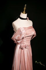 Pink Off the Shoulder Pleats Beading Prom Dress