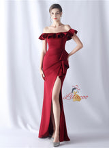 Off the Shoulder Split Prom Dress