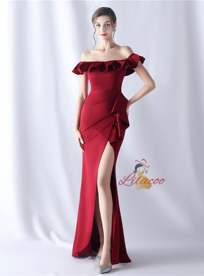 Off the Shoulder Split Prom Dress