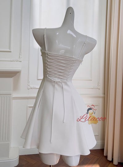 White Sling Bow Short Dress
