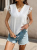 Short-sleeved V-neck Lace Stitching Shirt
