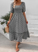 Floral Short Sleeve Vintage Long Dress