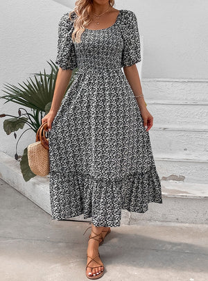 Floral Short Sleeve Vintage Long Dress