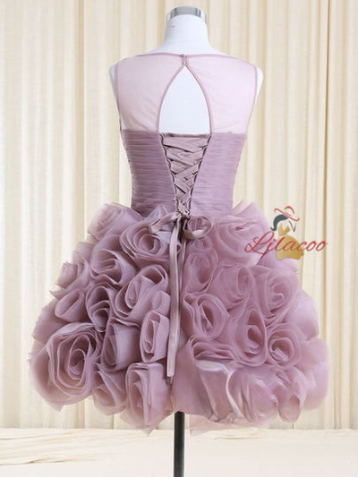 Purple Tulle Flower Pleats Homecoming Dress