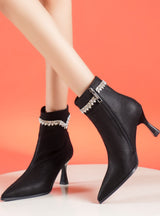 Rhinestone Stilettos Pointed Booties