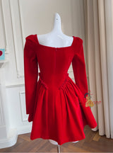 Retro Red Velvet Long Sleeve Dress