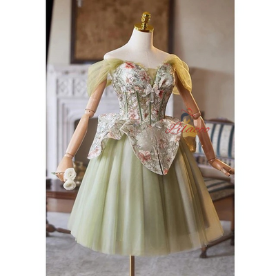 Green Tulle Embroidery Homecoming Dress