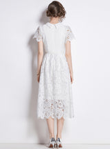 Lace Retro Bubble Sleeve White Dress
