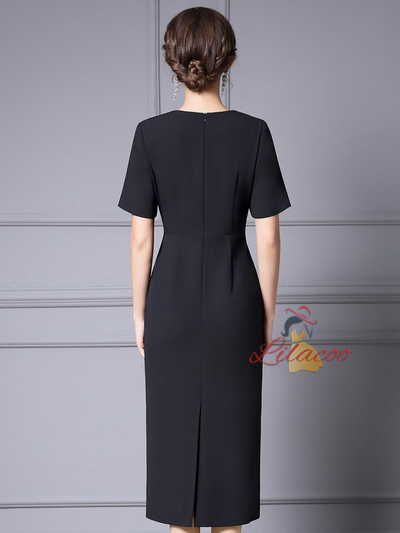 Black Short Sleeve Beading Mother of the Bride Dress