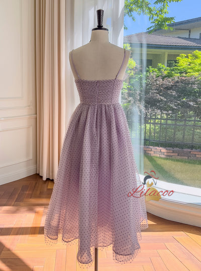 Purple Tulle Wave Point Straps Prom Dress
