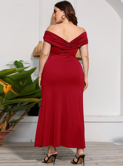 Plus Size Off-the-shoulder Split Long Dress