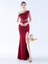 One Shoulder Split Beading Prom Dress