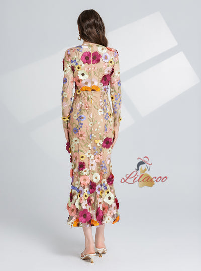 Heavy Industry Embroidery Three-dimensional Flower Dress