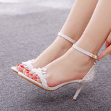 White Lace Stiletto Sandals Wedding Shoes