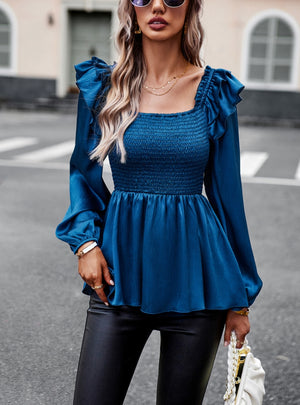 Long-sleeved Solid Color Shirt Blouse