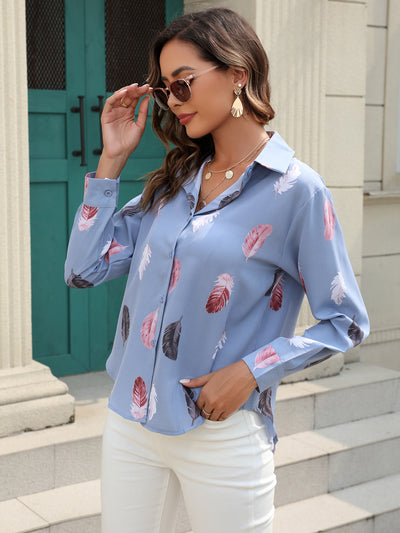Feather Printed Long Sleeve Shirt
