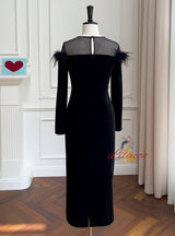 Black Velvet Mid-length Slim Dress