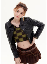 Pu Leather Short Lapel Jacket Coat