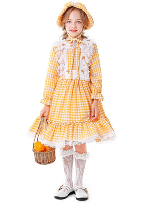 Yellow Plaid Floral Colonial Girl Clothes