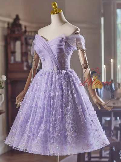 Purple Tulle Sequins Butterfly Homecoming Dress