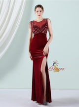 Mermaid Velvet Beading Split Prom Dress