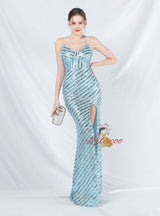 Spaghetti Straps Sequins Beading Prom Dress