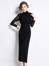 Three-dimensional Flower Slim Sequined Gauze Dress