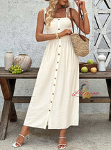 Vacation Button Sling Long Dress