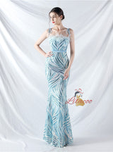Spaghetti Straps Mermaid Sequins Prom Dress