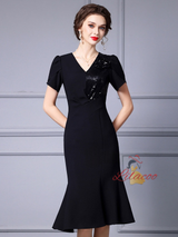 Black Sequins Short Sleeve Mother Of The Bride Dress