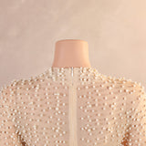 Champagne White Short Sleeve Pearls Prom Dress
