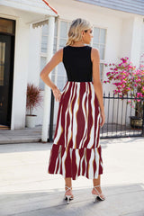 Round Neck Silm Waist Contrast Dress