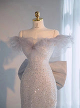 Gray Mermaid Sequins Bow Prom Dress