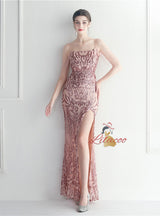 Mermaid Sequins Spaghetti Straps Beading Prom Dress