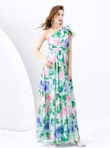 Bow Slim Long Floral Holiday Dress