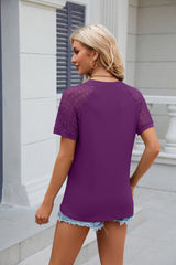 Round Neck Lace Stitching Short Sleeve T-shirt