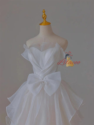 White Tulle Bow Wedding Dress