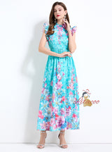 Printed Silm Waist Ruffled Dress