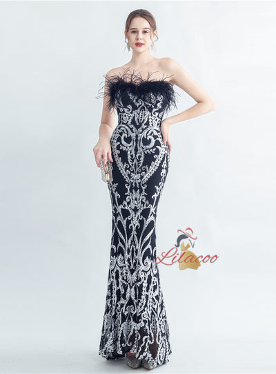 Mermaid Sequins Strapless Prom Dress