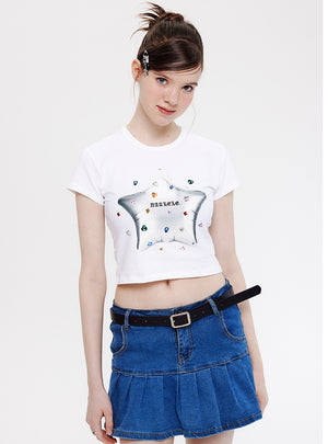 Five-pointed Star Printed Short-sleeved T-shirt